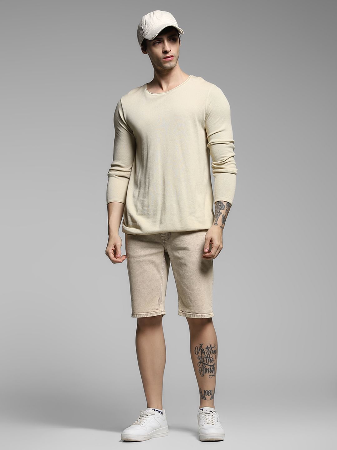 Brown Mid Rise Denim Shorts