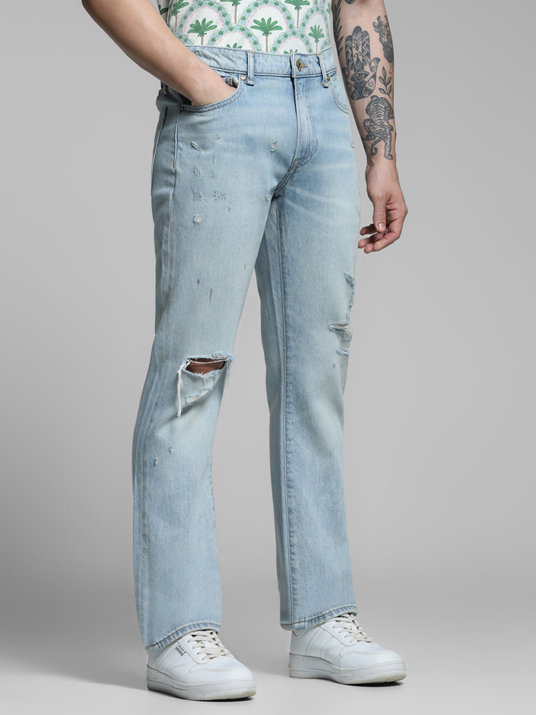 JACK&JONES Blue Distressed Clark Regular Fit Jeans