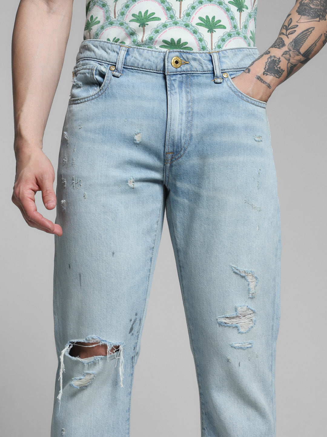 JACK&JONES Blue Distressed Clark Regular Fit Jeans