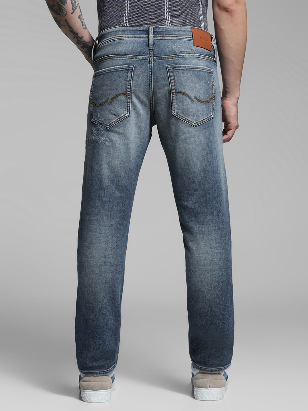 Men's Slim Fit Low Rise Distressed Blue Denim Jeans