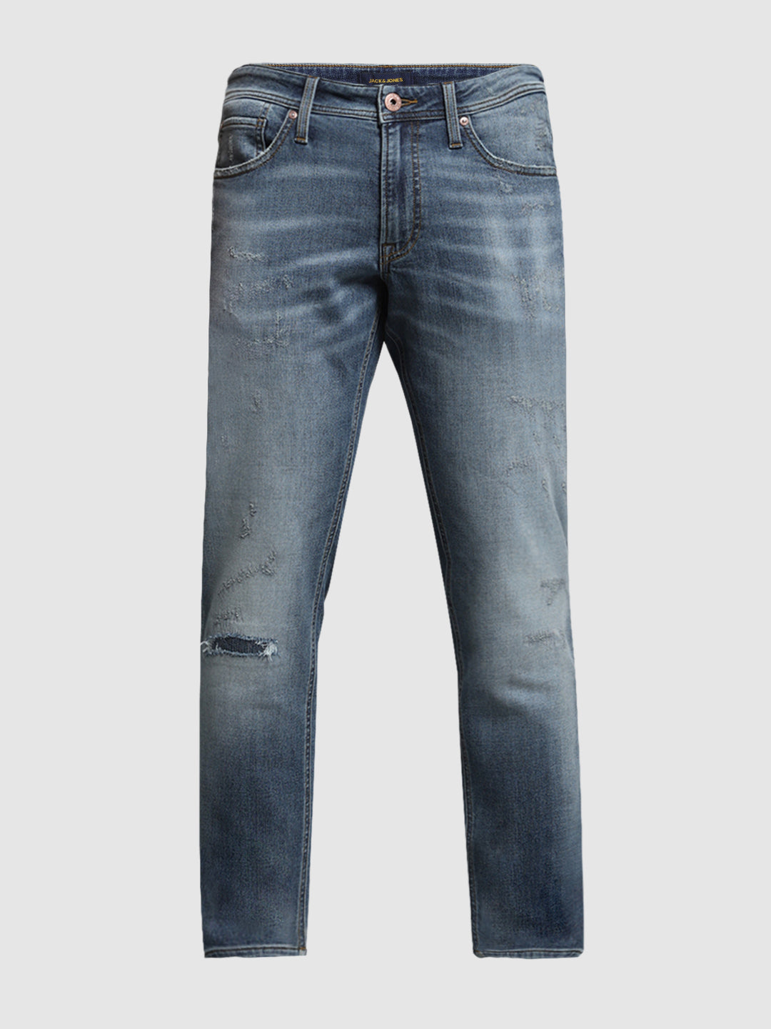 Men's Slim Fit Low Rise Distressed Blue Denim Jeans