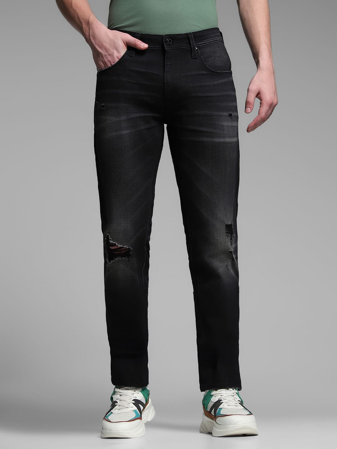 Black Low Rise Distressed Skinny Jeans