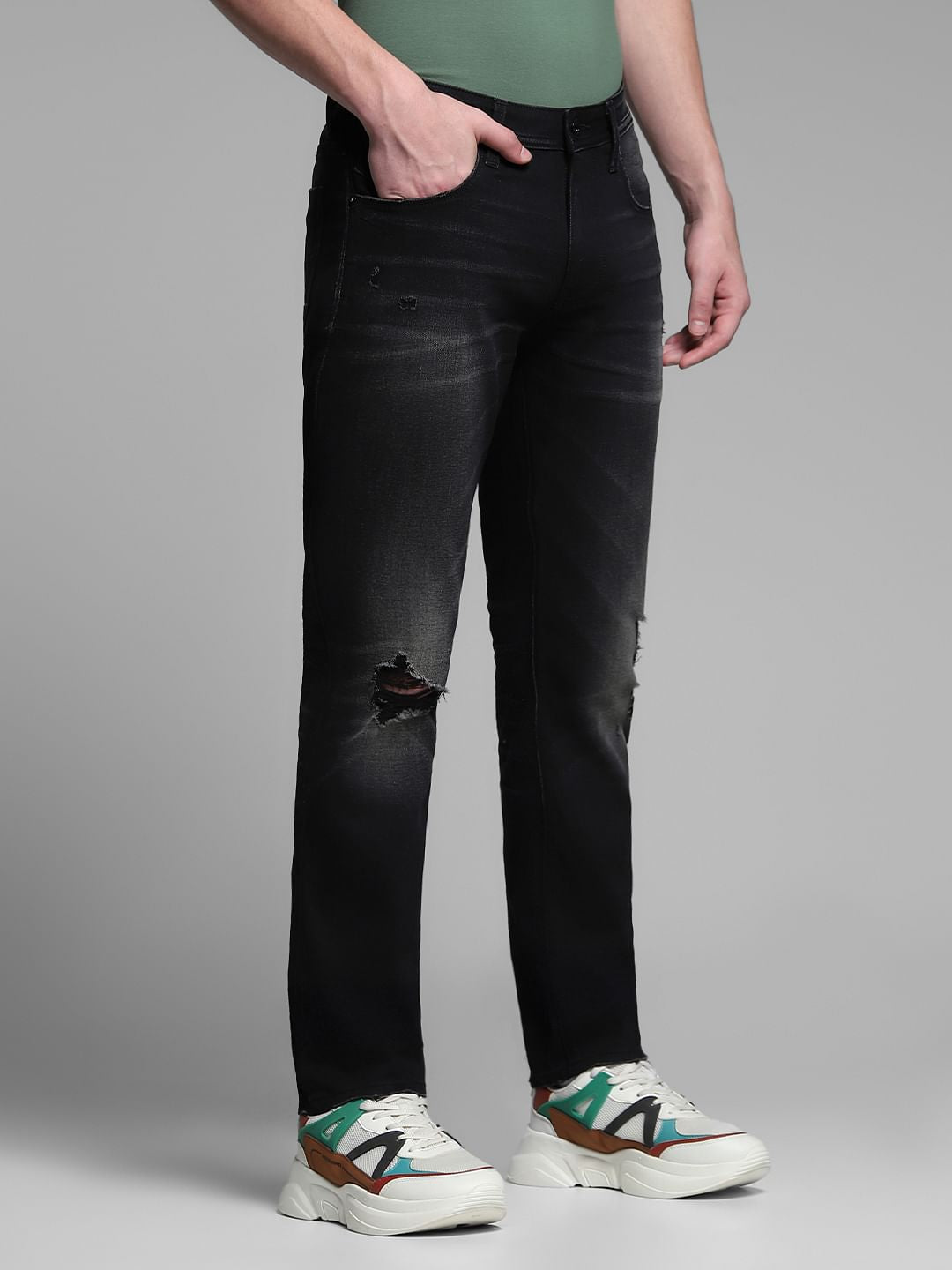 Black Low Rise Distressed Skinny Jeans