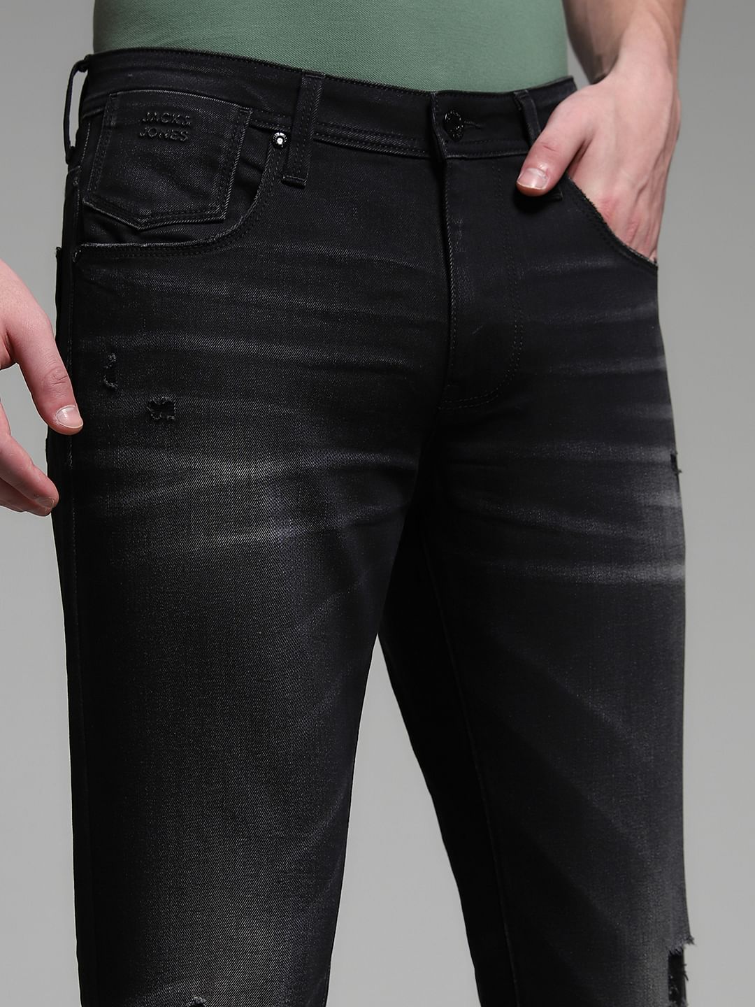 Black Low Rise Distressed Skinny Jeans