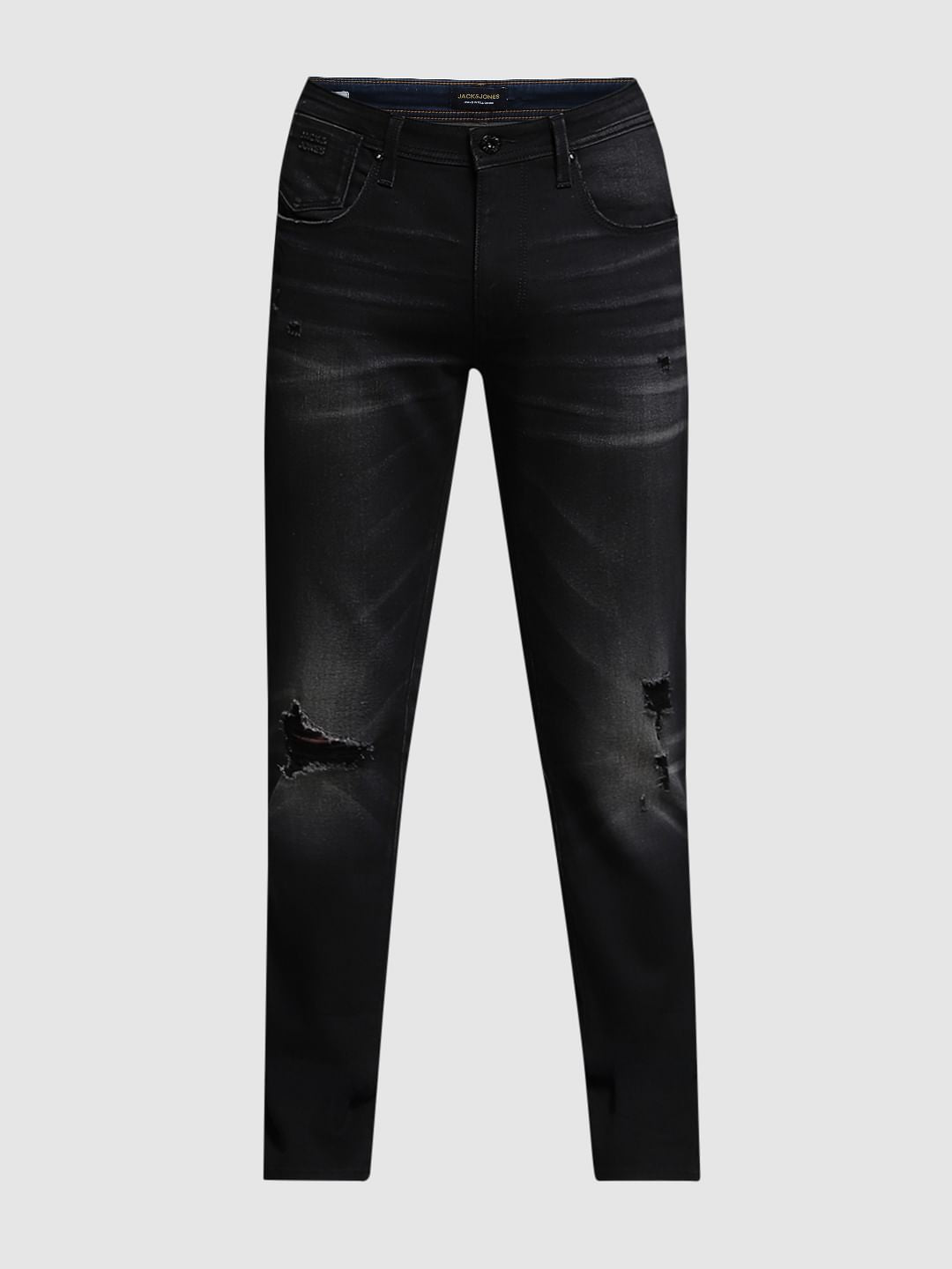Black Low Rise Distressed Skinny Jeans