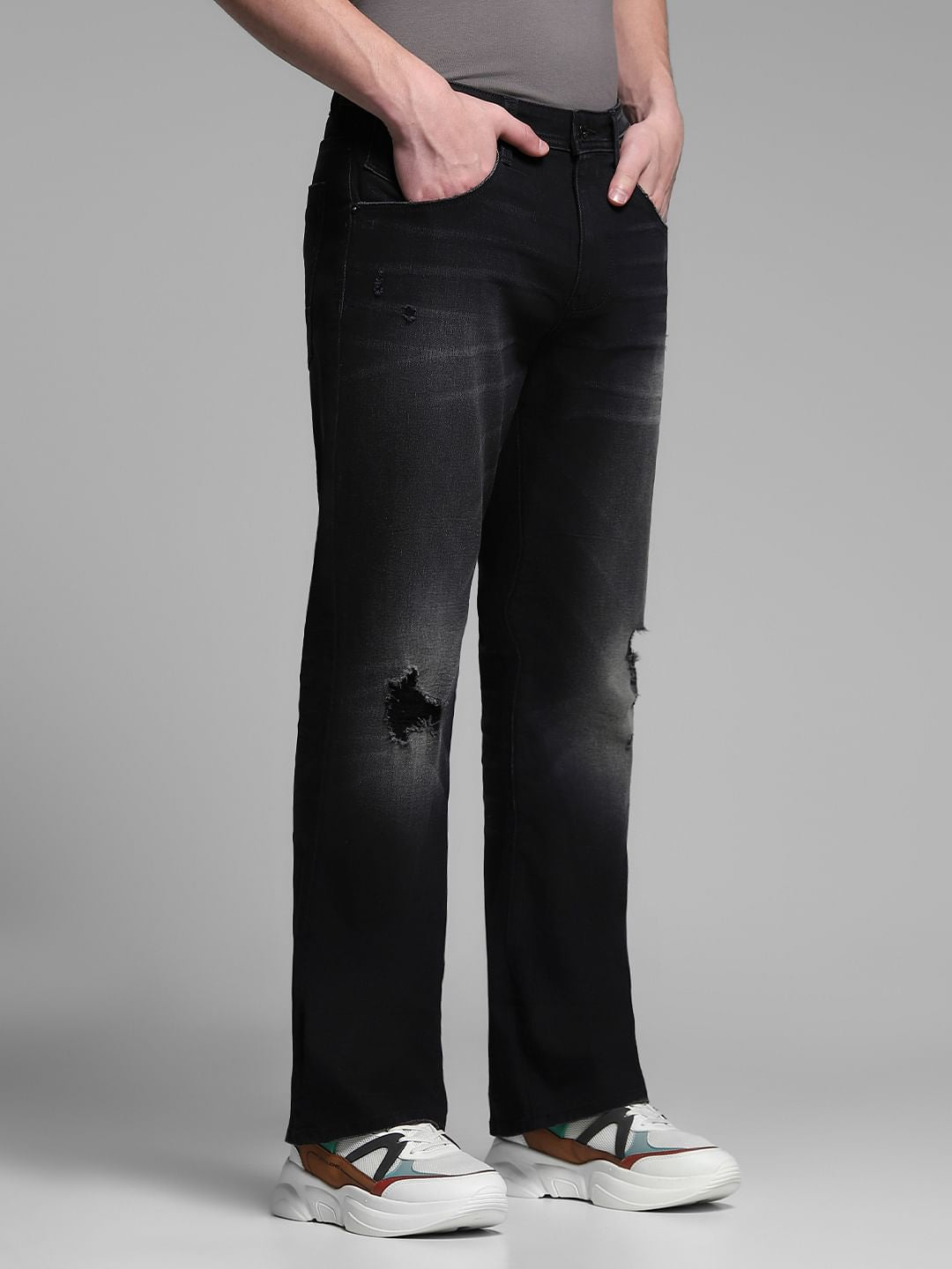 Black Distressed Cliff Bootcut Jeans