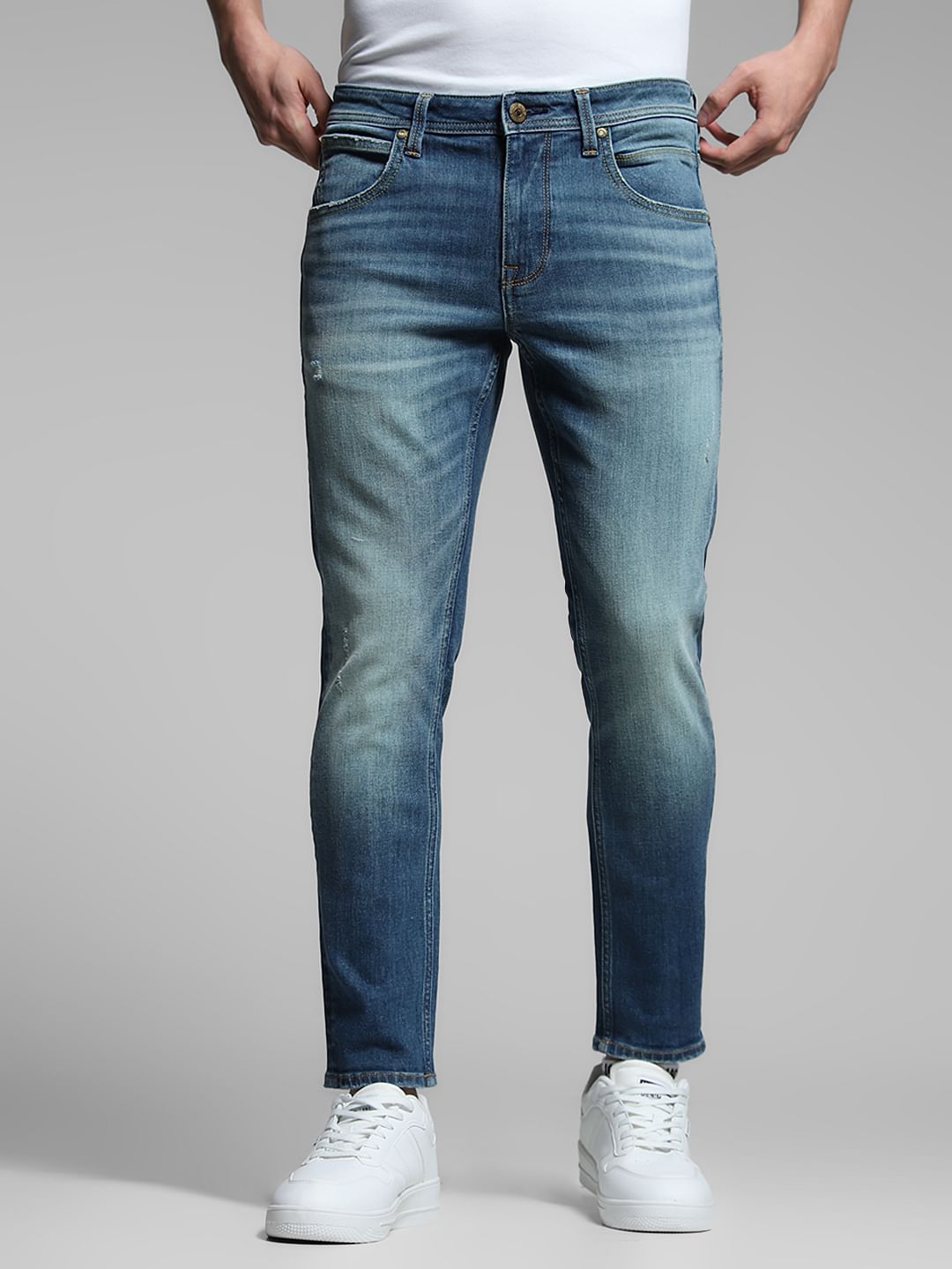 Blue Brak Slim Fit Cropped Jeans
