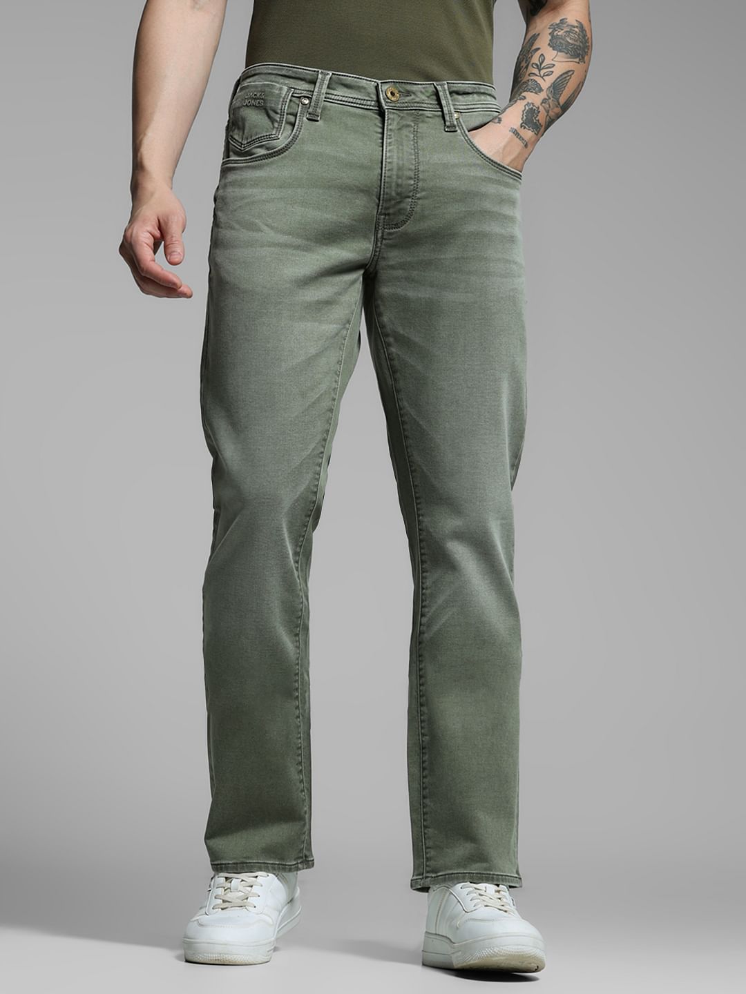 Olive Low Rise Clark Regular Fit Jeans - 32/32