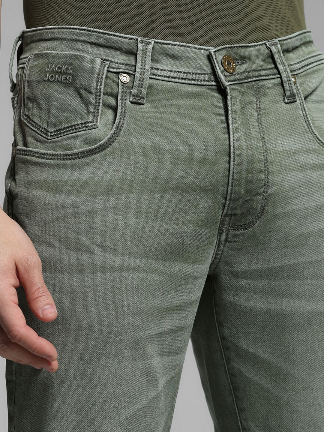 Olive Low Rise Clark Regular Fit Jeans