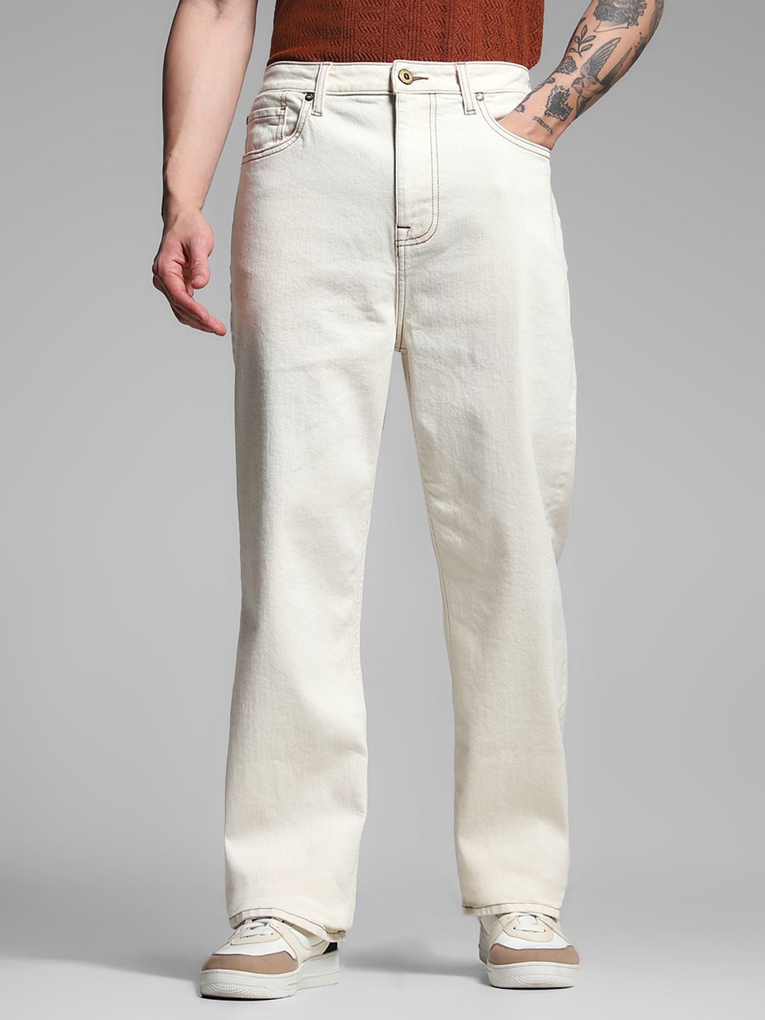 Ecru High Rise Dario Loose Fit Jeans - 31/30