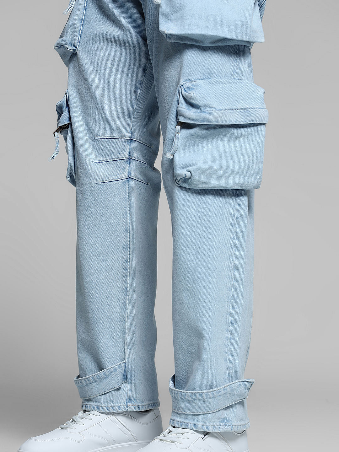 Light Blue Oversized Pockets Loose Fit Jeans