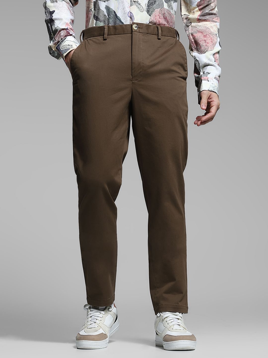 Dark Brown Mid Rise Flex Pants