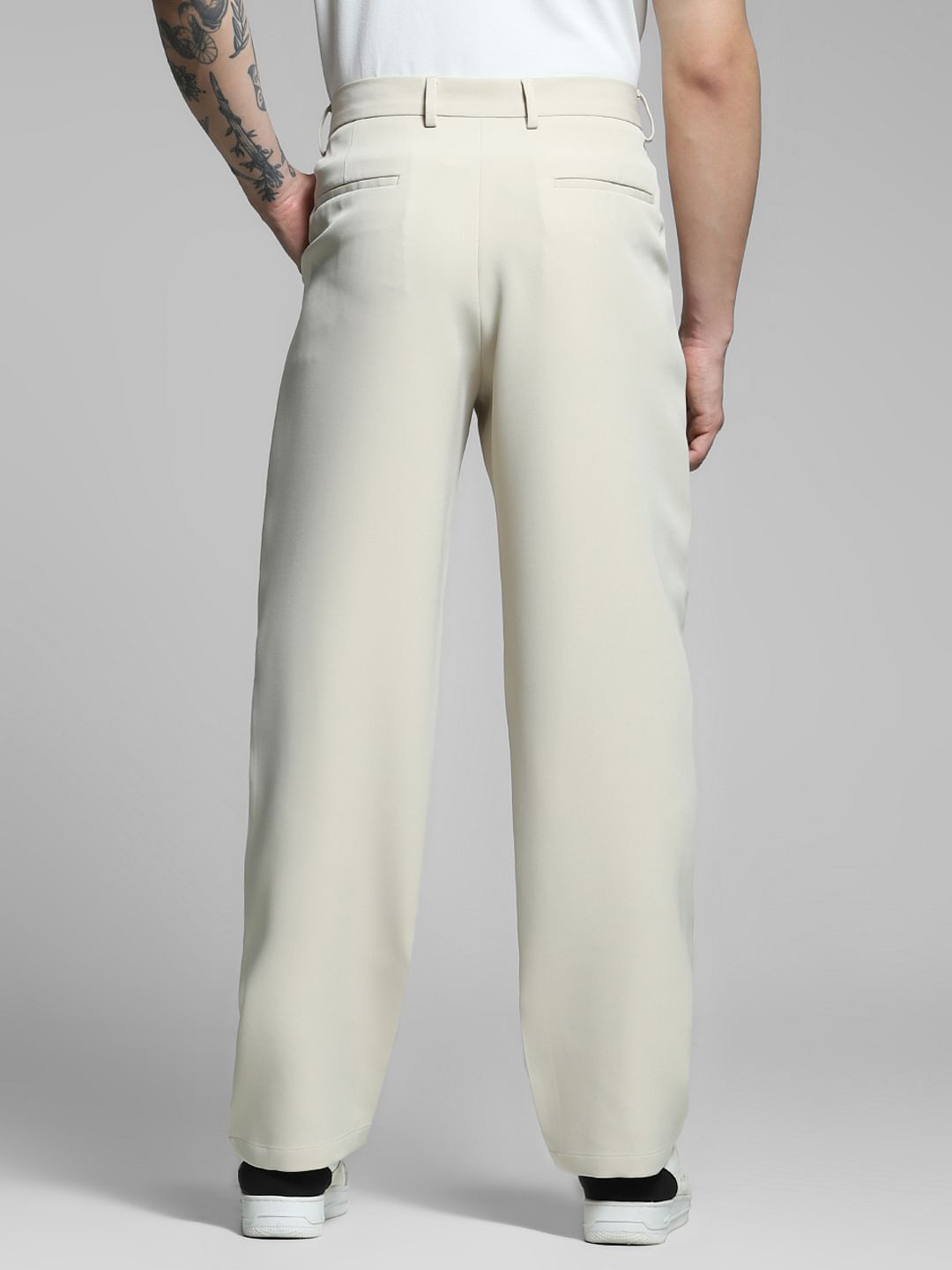 Beige High Rise Loose Fit Pants