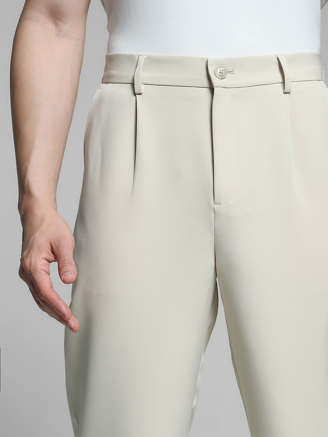 Beige High Rise Loose Fit Pants