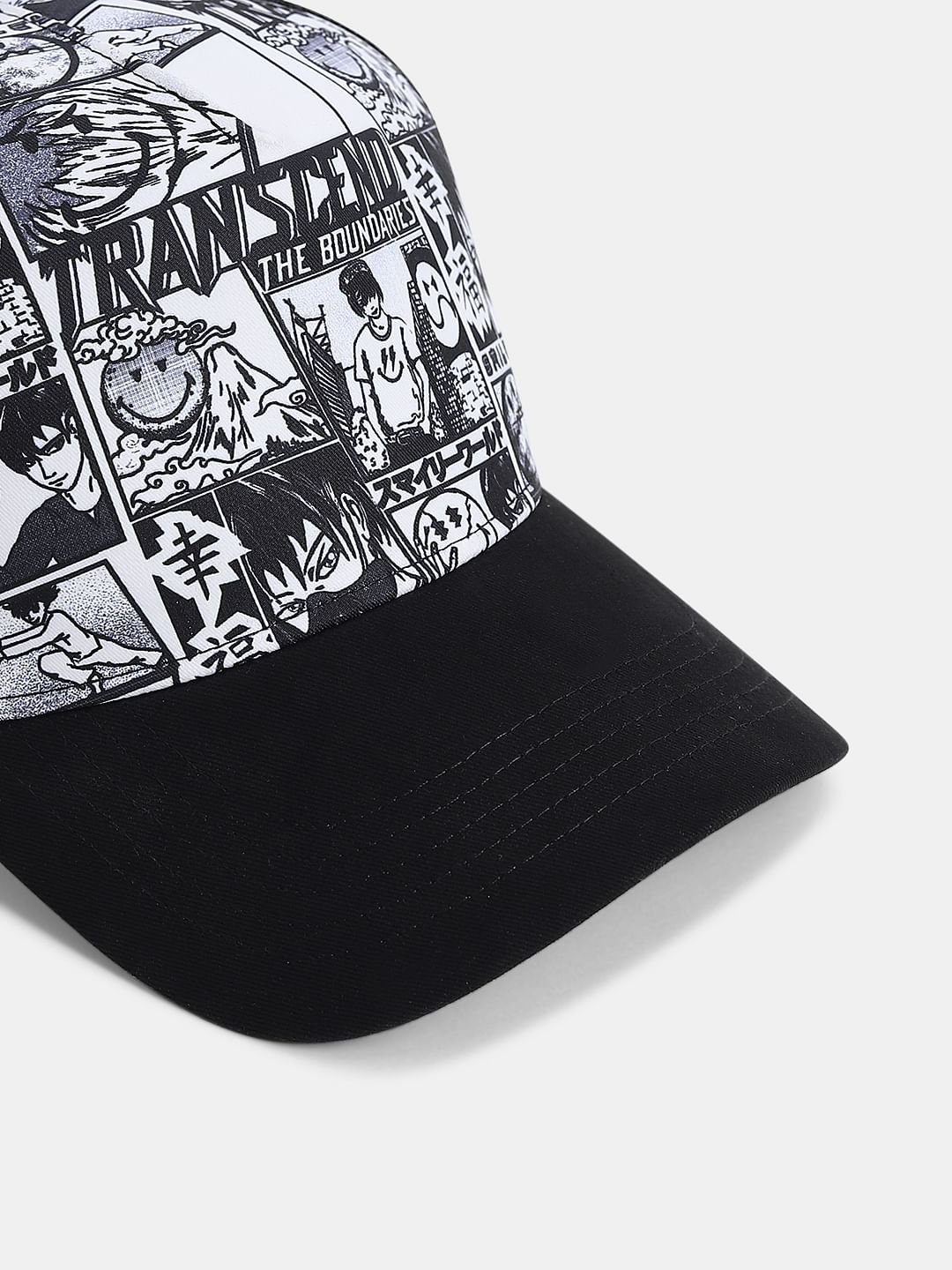 SMILEY Black Comic Strip Print Trucker Cap