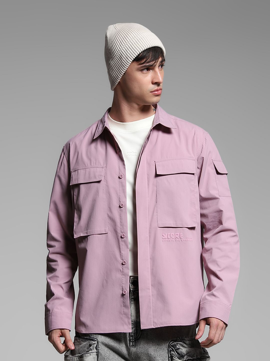 Lilac Oversized Full Sleeves Shirt - L