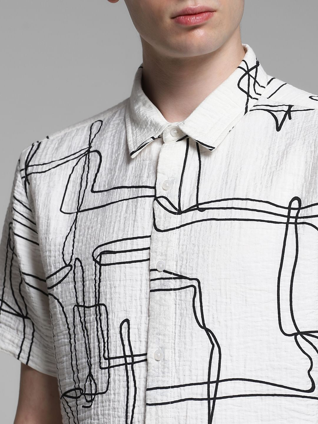 White Abstract Print Cotton Shirt