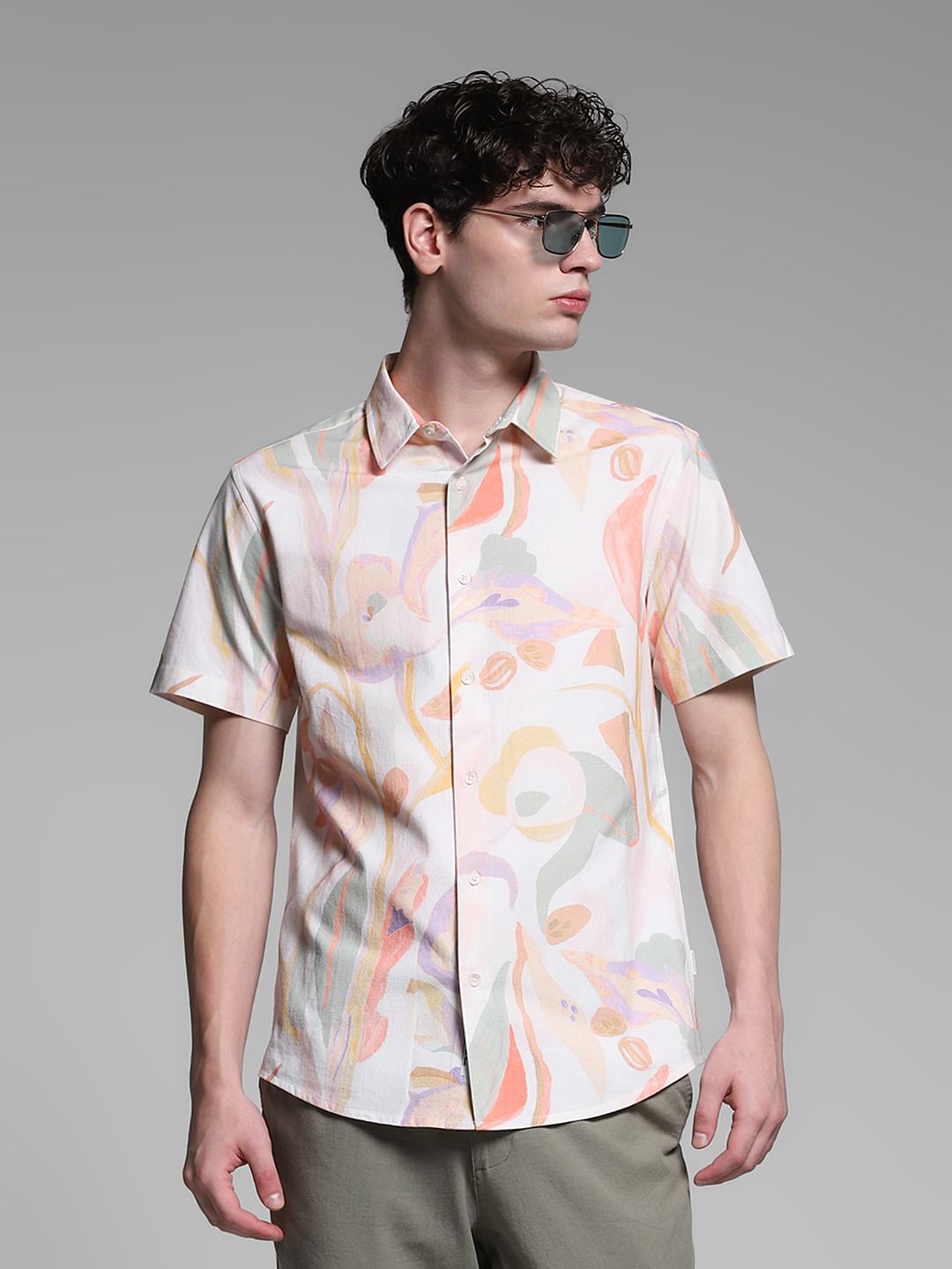 White Abstract Print Shirt