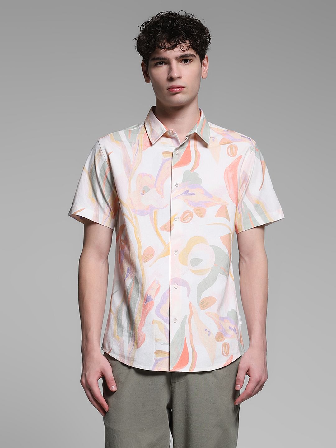 White Abstract Print Shirt