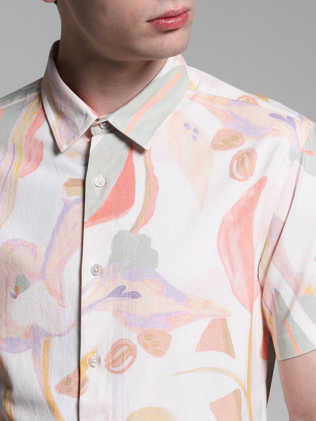 White Abstract Print Shirt