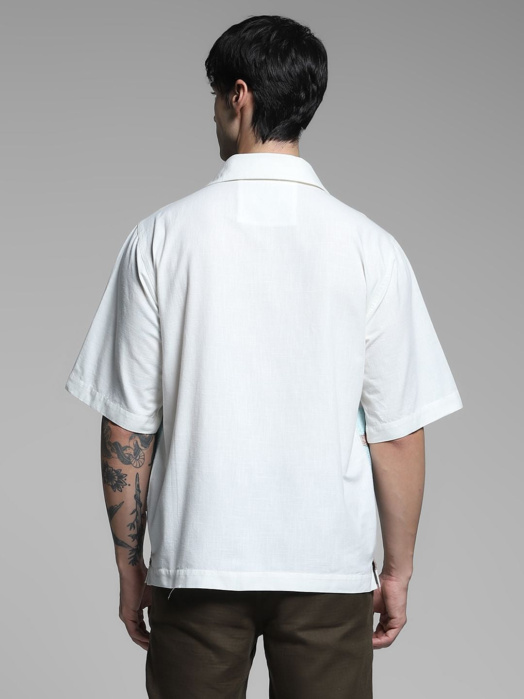 White Landscape Print Oversized Shirt