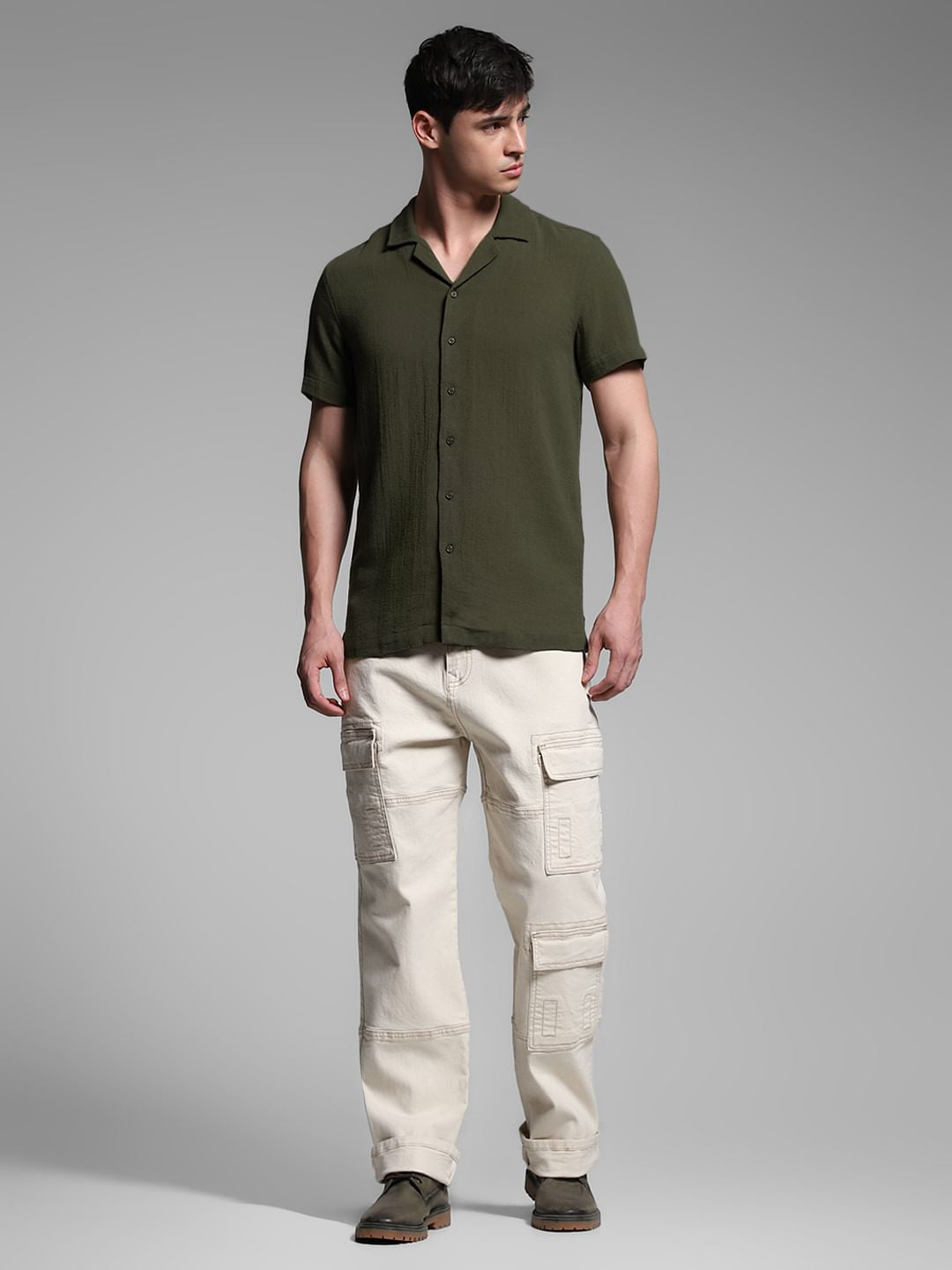 Olive Resort Collar Cotton Shirt