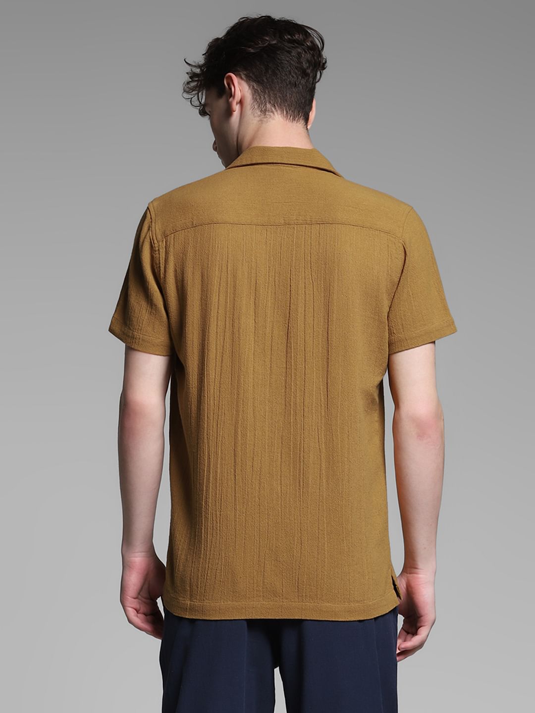 Brown Resort Collar Cotton Shirt