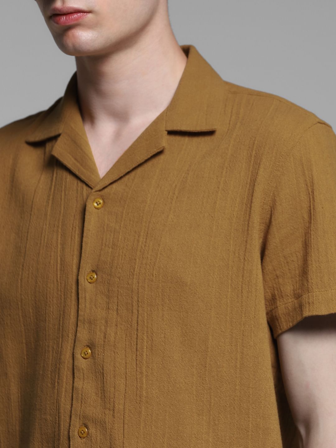 Brown Resort Collar Cotton Shirt