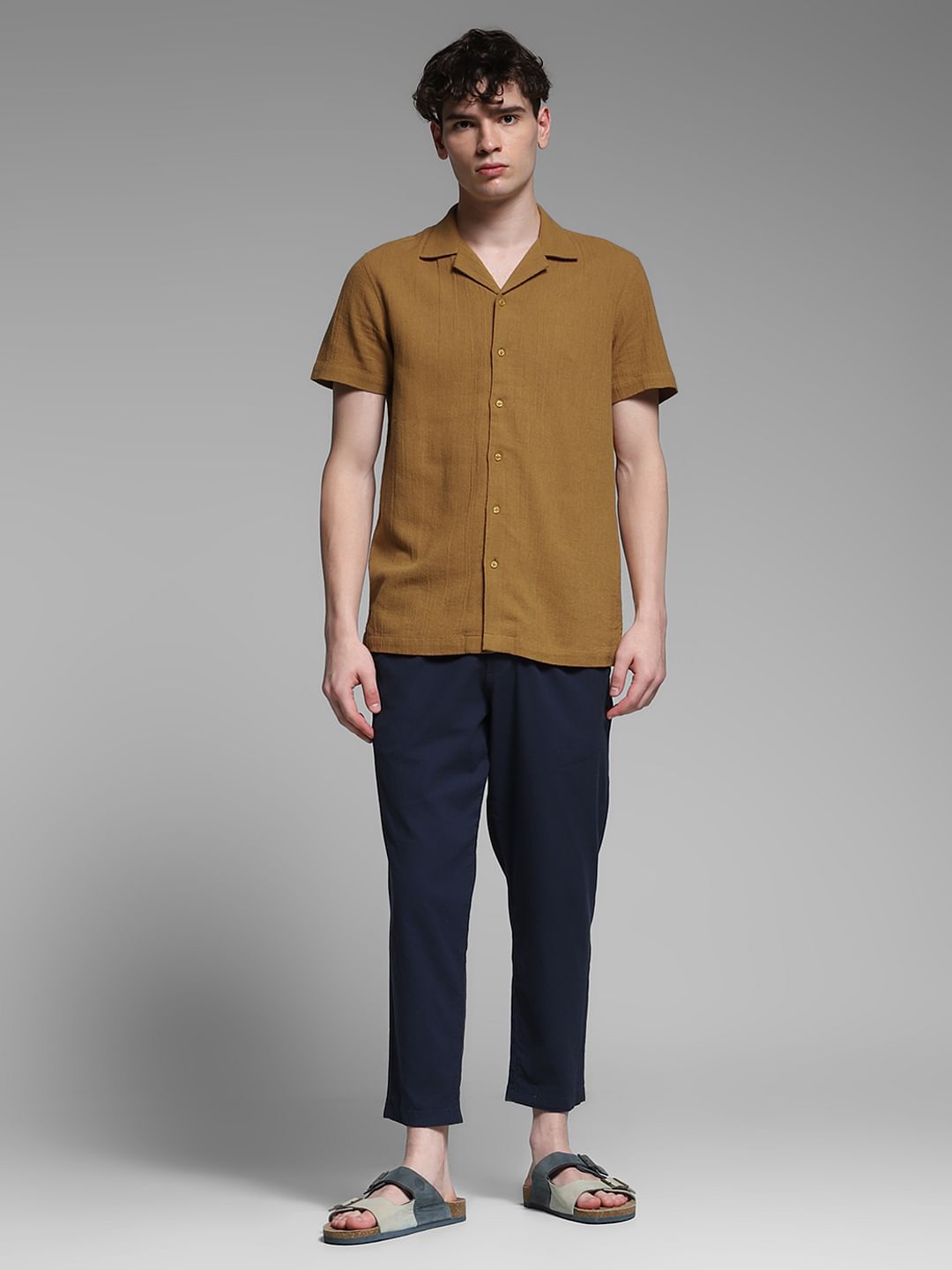 Brown Resort Collar Cotton Shirt