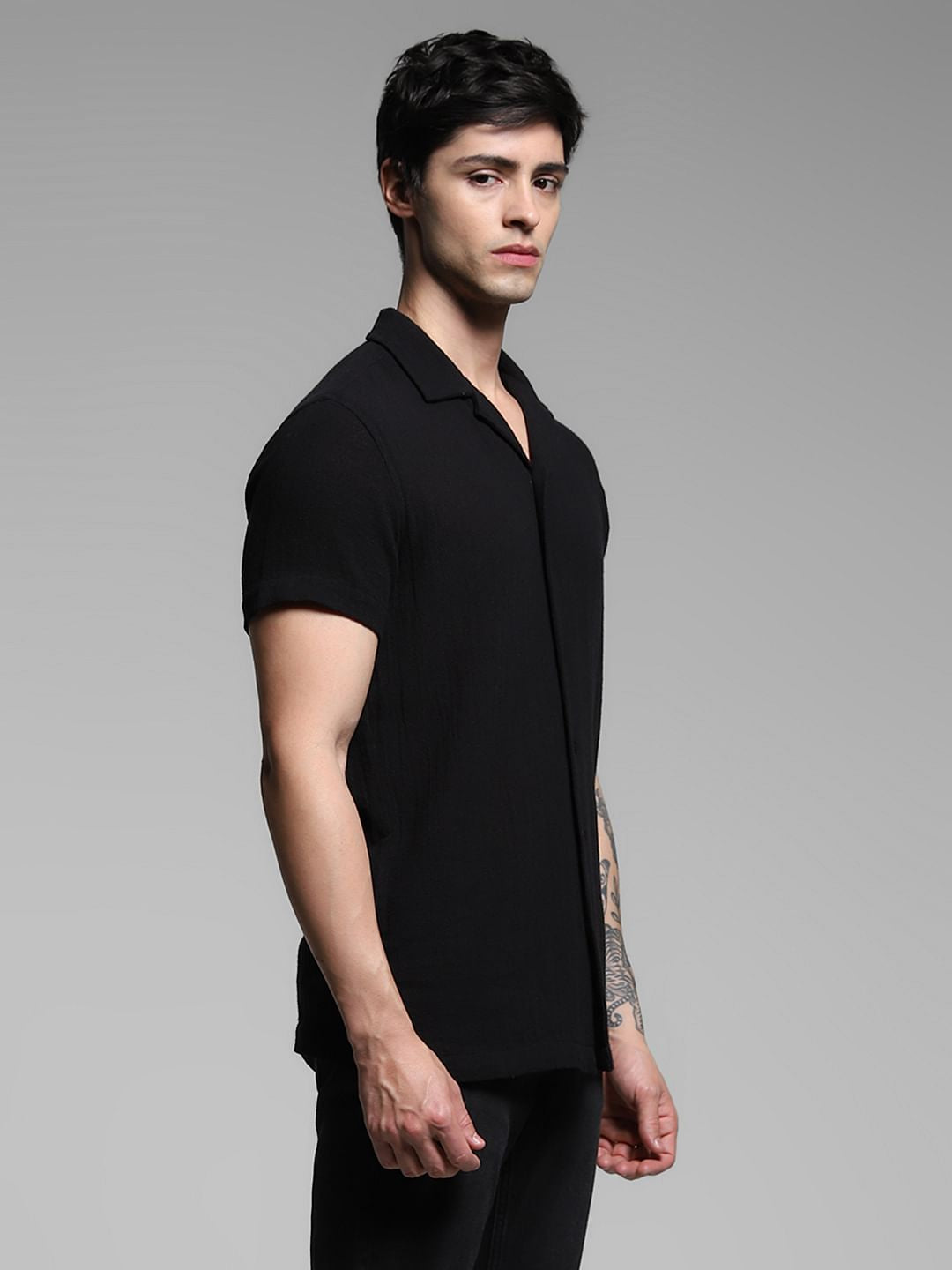Black Resort Collar Cotton Shirt