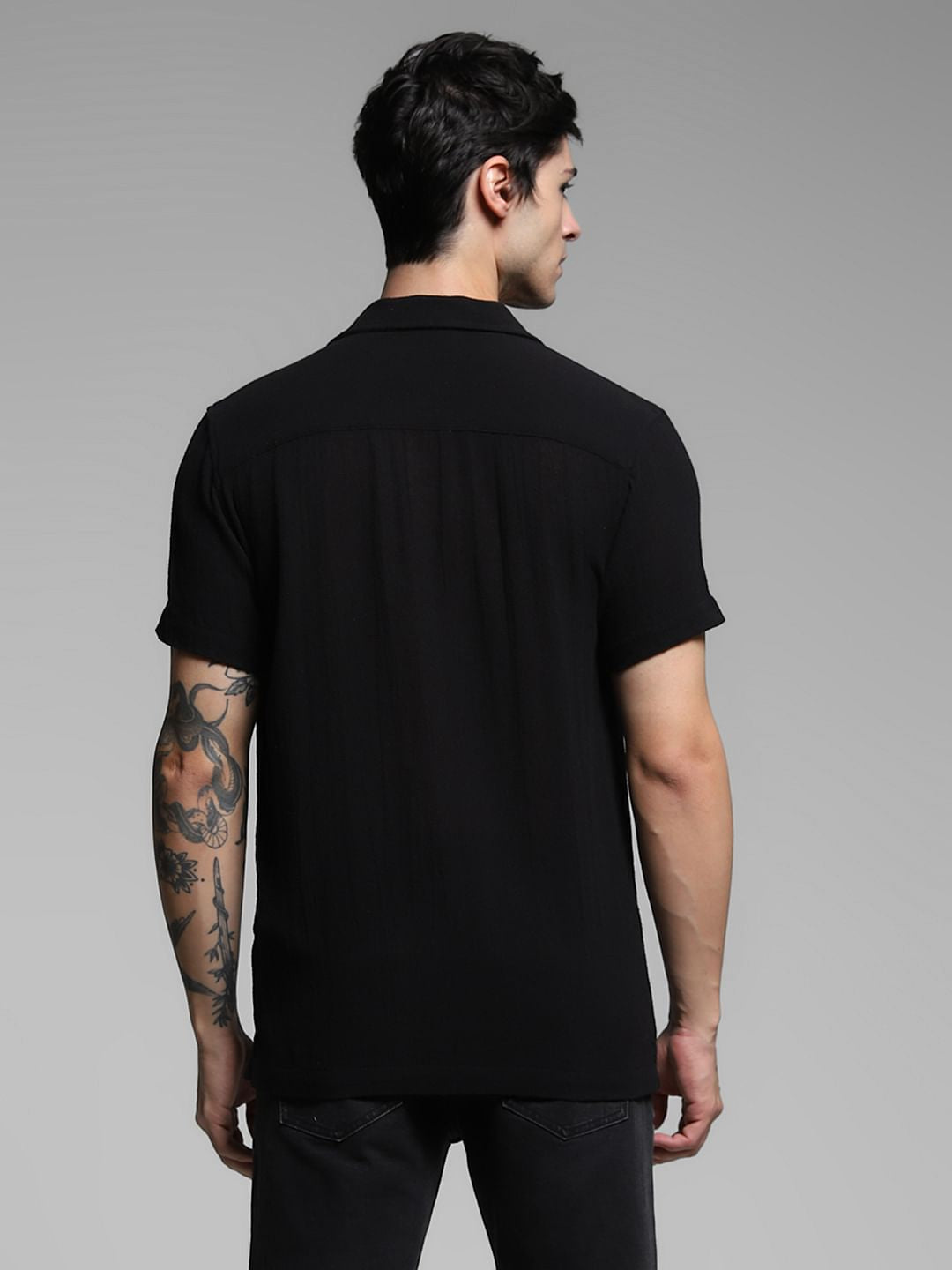 Black Resort Collar Cotton Shirt