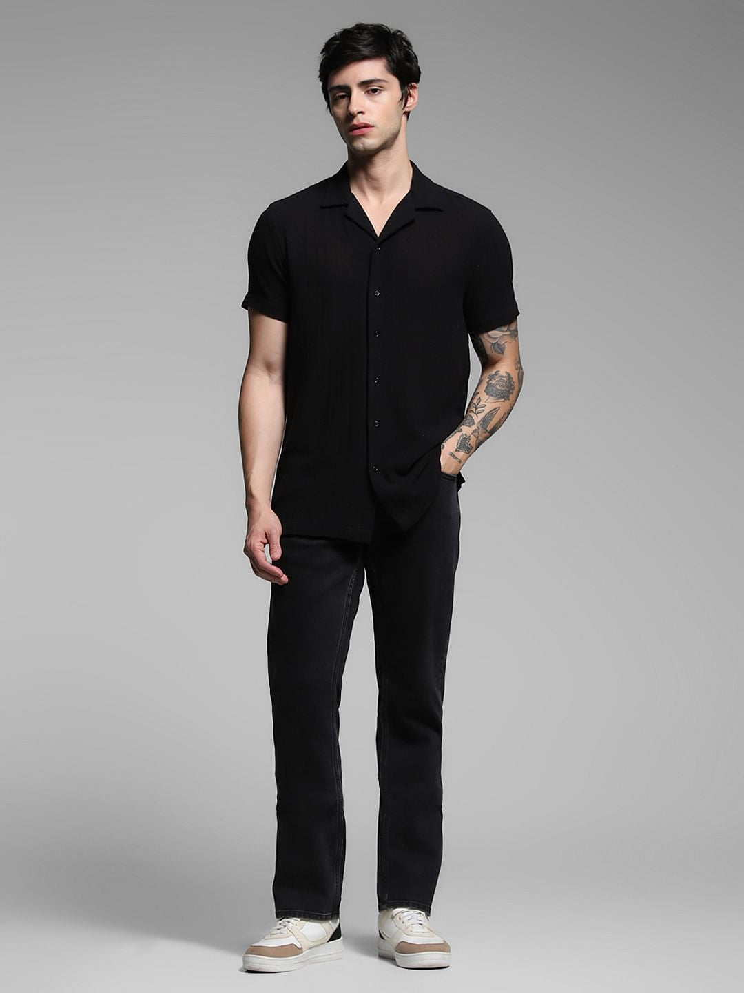 Black Resort Collar Cotton Shirt