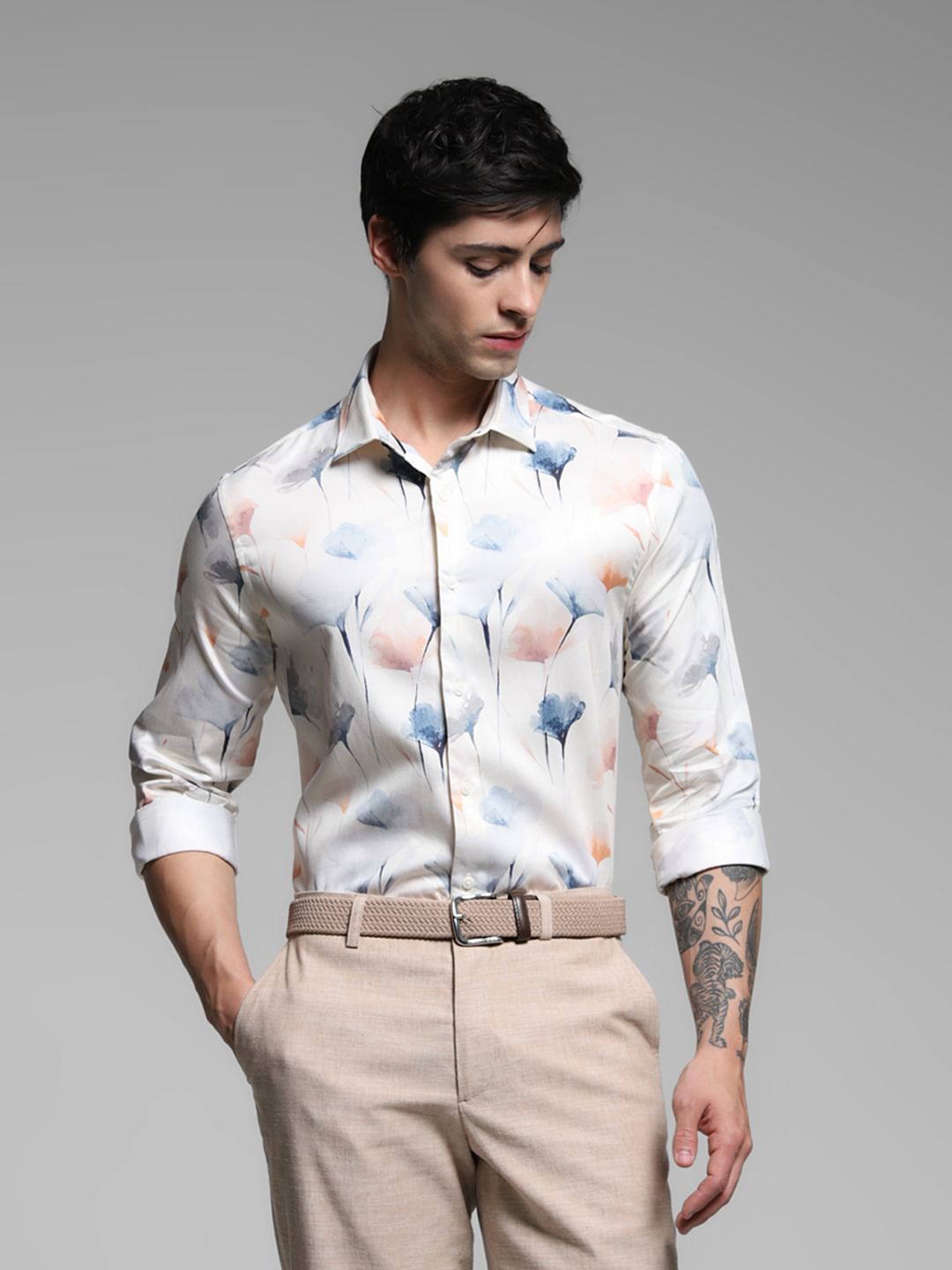 White Printed Cotton Shirt