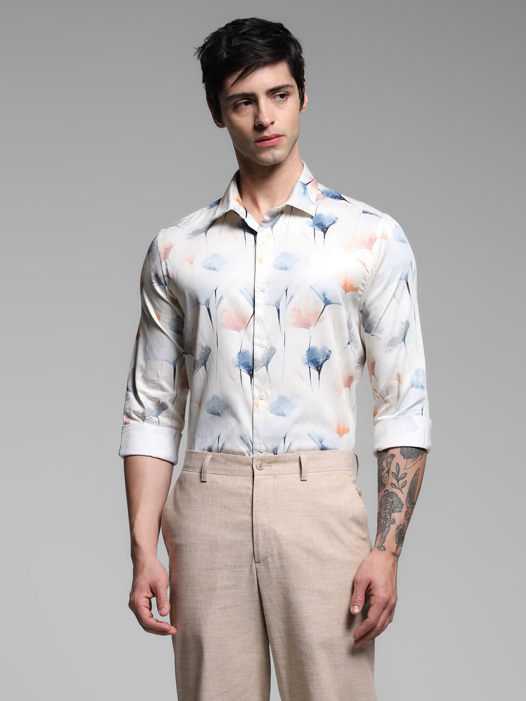 White Printed Cotton Shirt