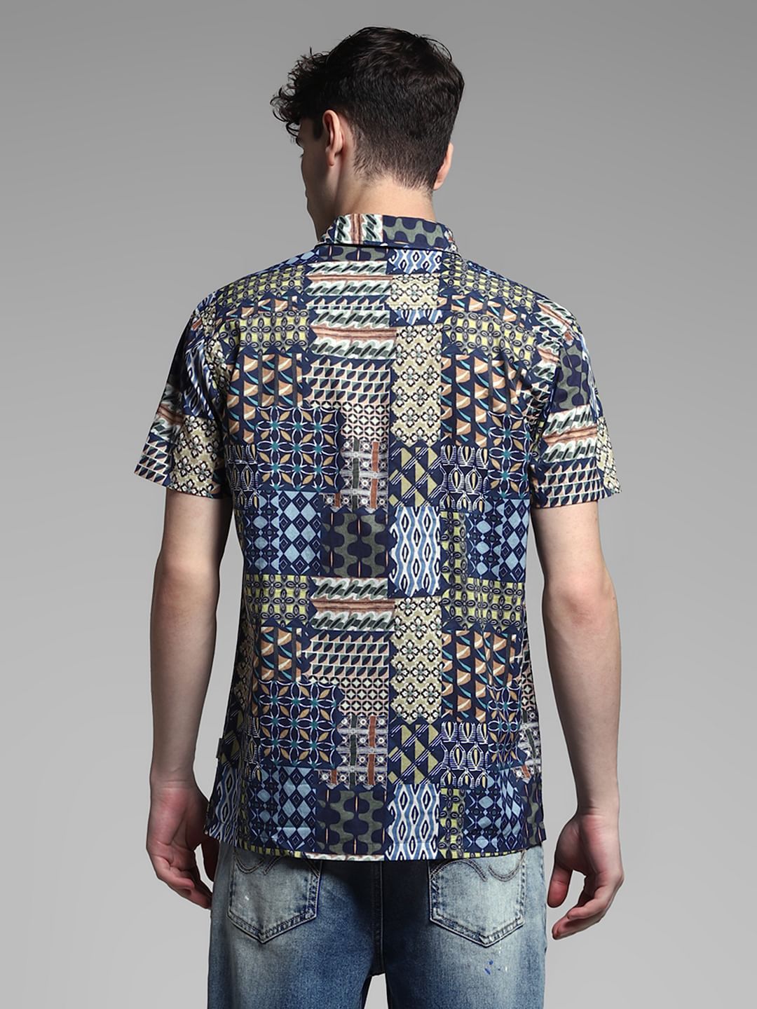 Dark Blue Abstract Print Shirt