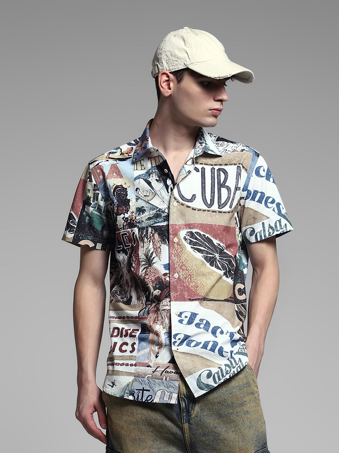 Multi-Colour Printed Cotton Shirt - S