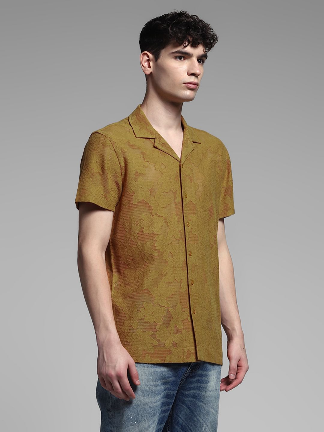 Golden Brown Jacquard Cotton Shirt