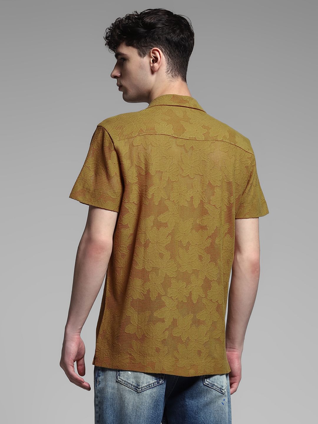 Golden Brown Jacquard Cotton Shirt