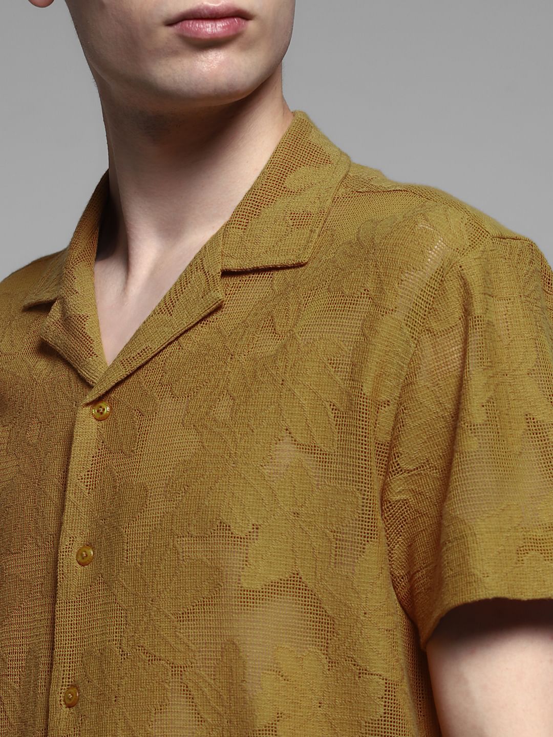 Golden Brown Jacquard Cotton Shirt