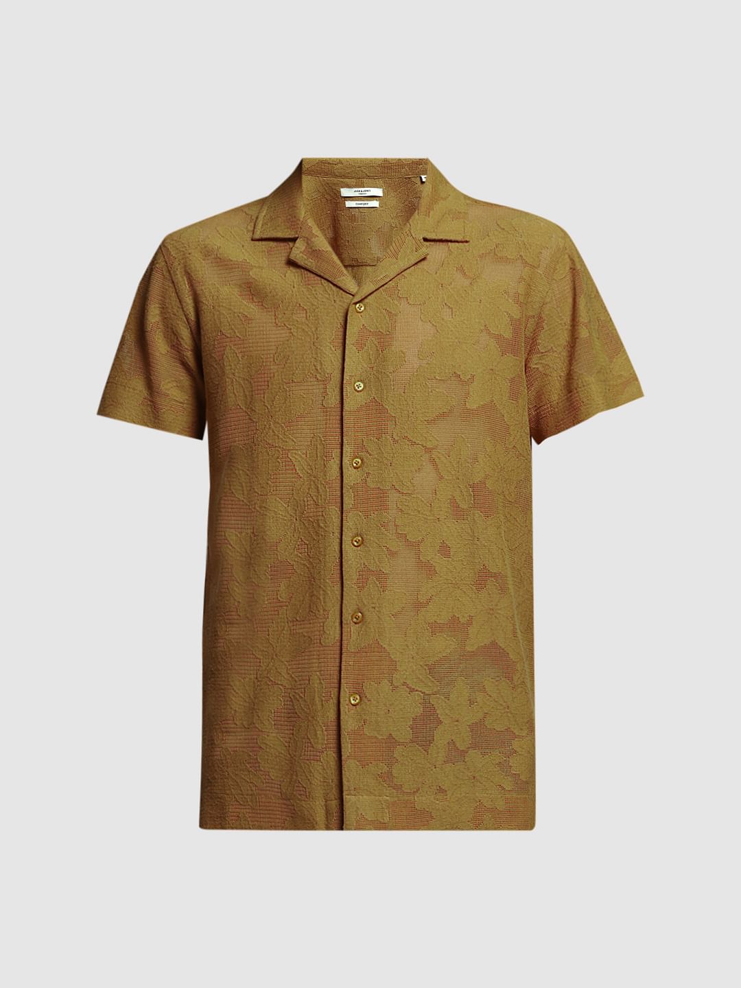 Golden Brown Jacquard Cotton Shirt