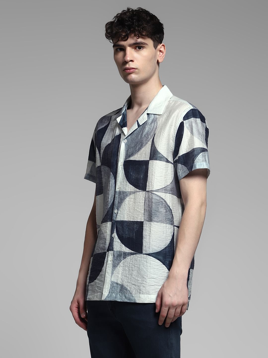 Grey Printed Viscose Blend Shirt