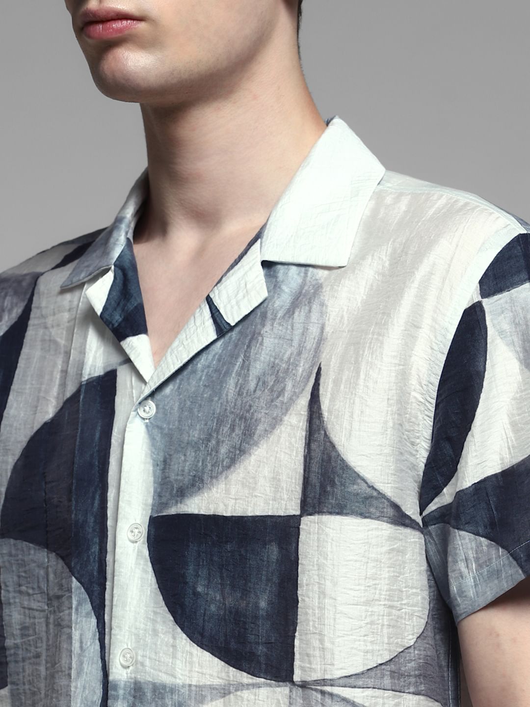 Grey Printed Viscose Blend Shirt