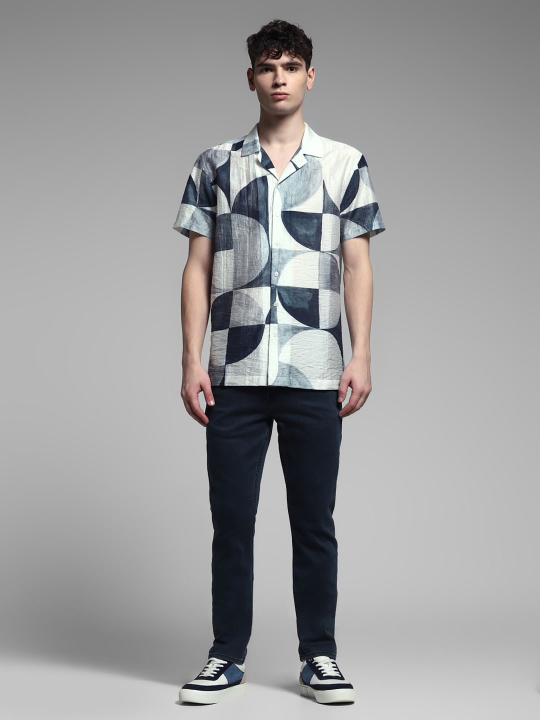 Grey Printed Viscose Blend Shirt