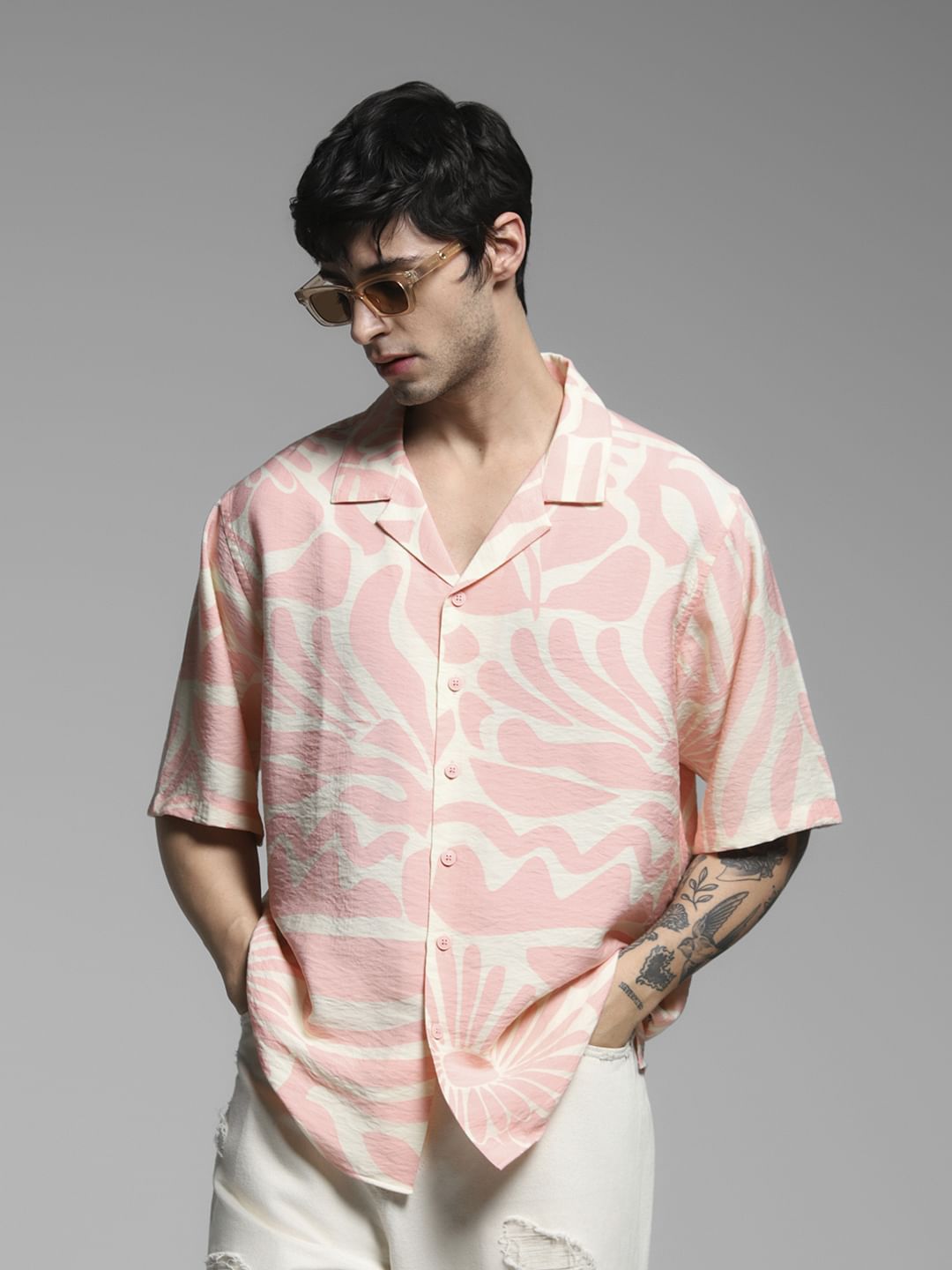 Pink Abstract Print Oversized Shirt - L