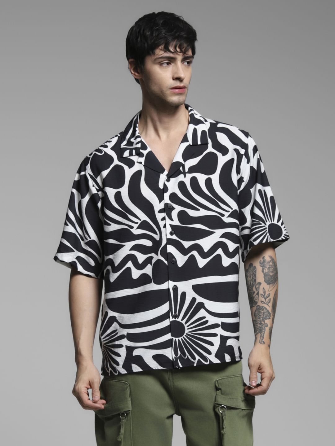 Black Abstract Print Oversized Shirt