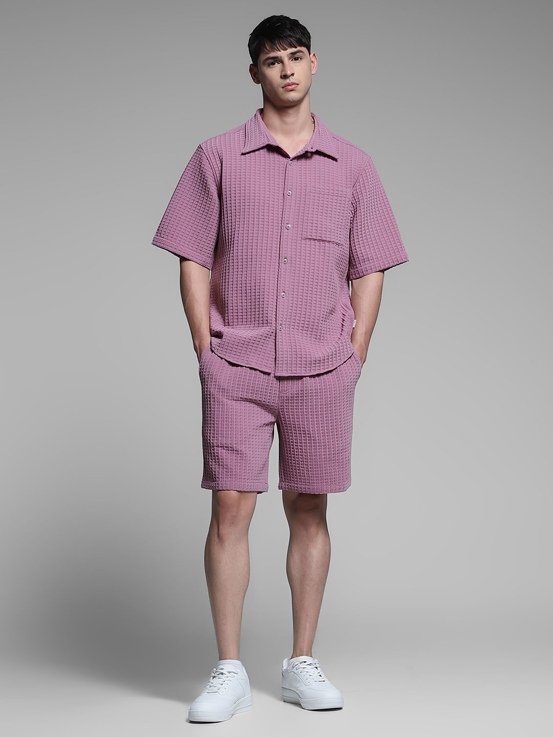 Purple Textured Co-ord Set Shirt