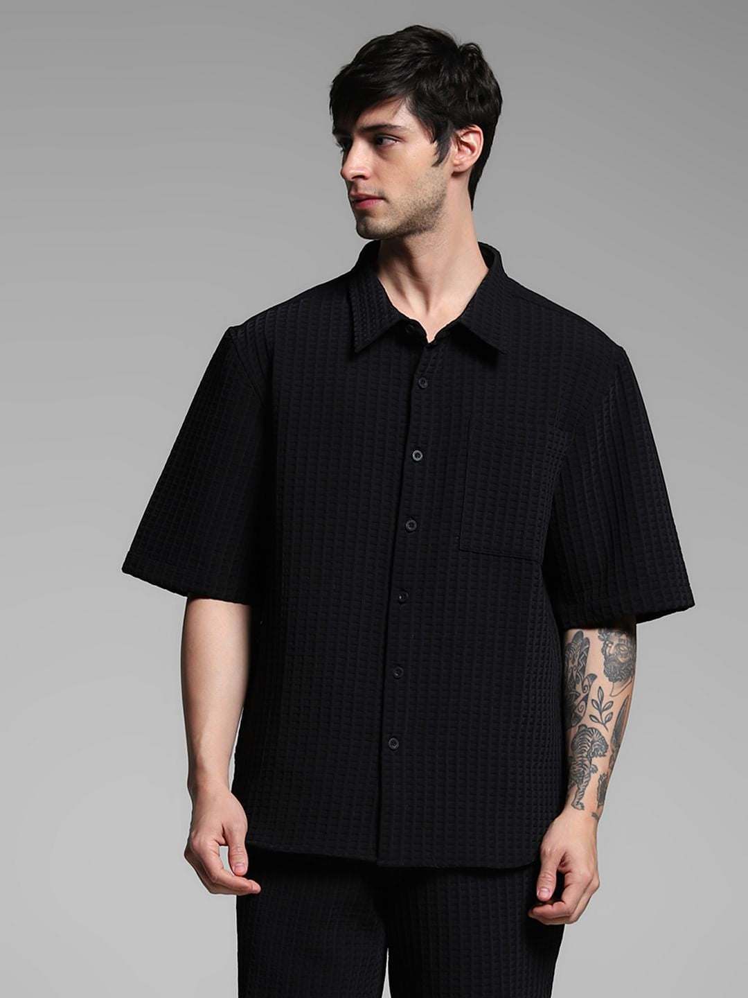 Black Jacquard Co-ord Set Shirt