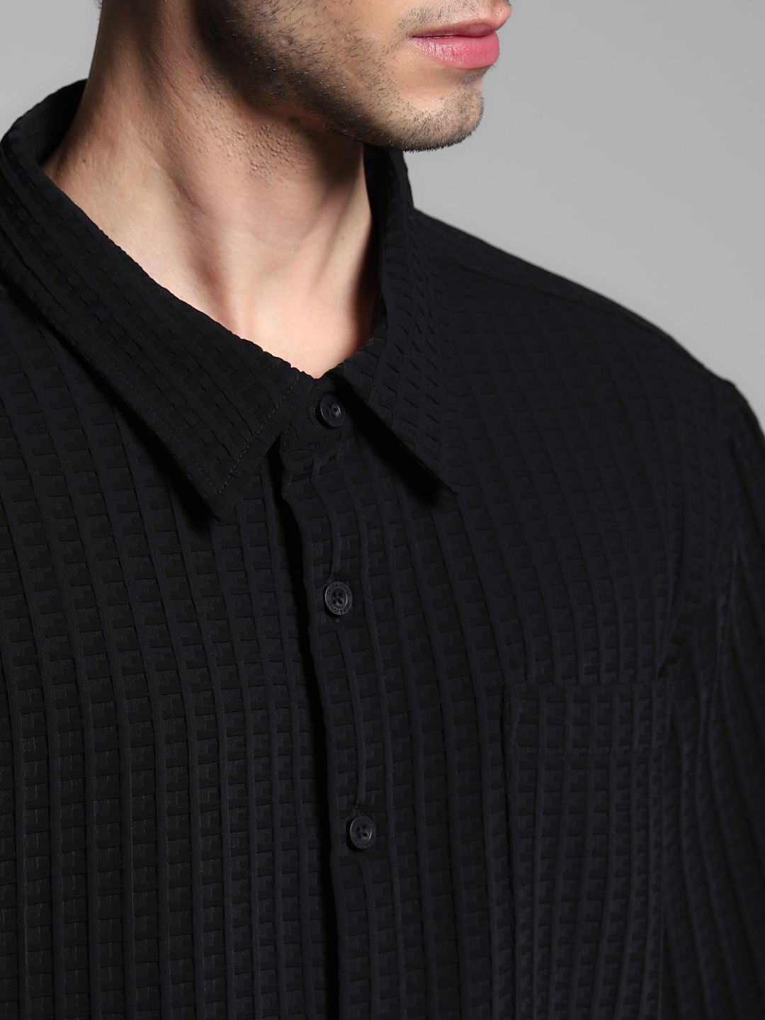 Black Jacquard Co-ord Set Shirt