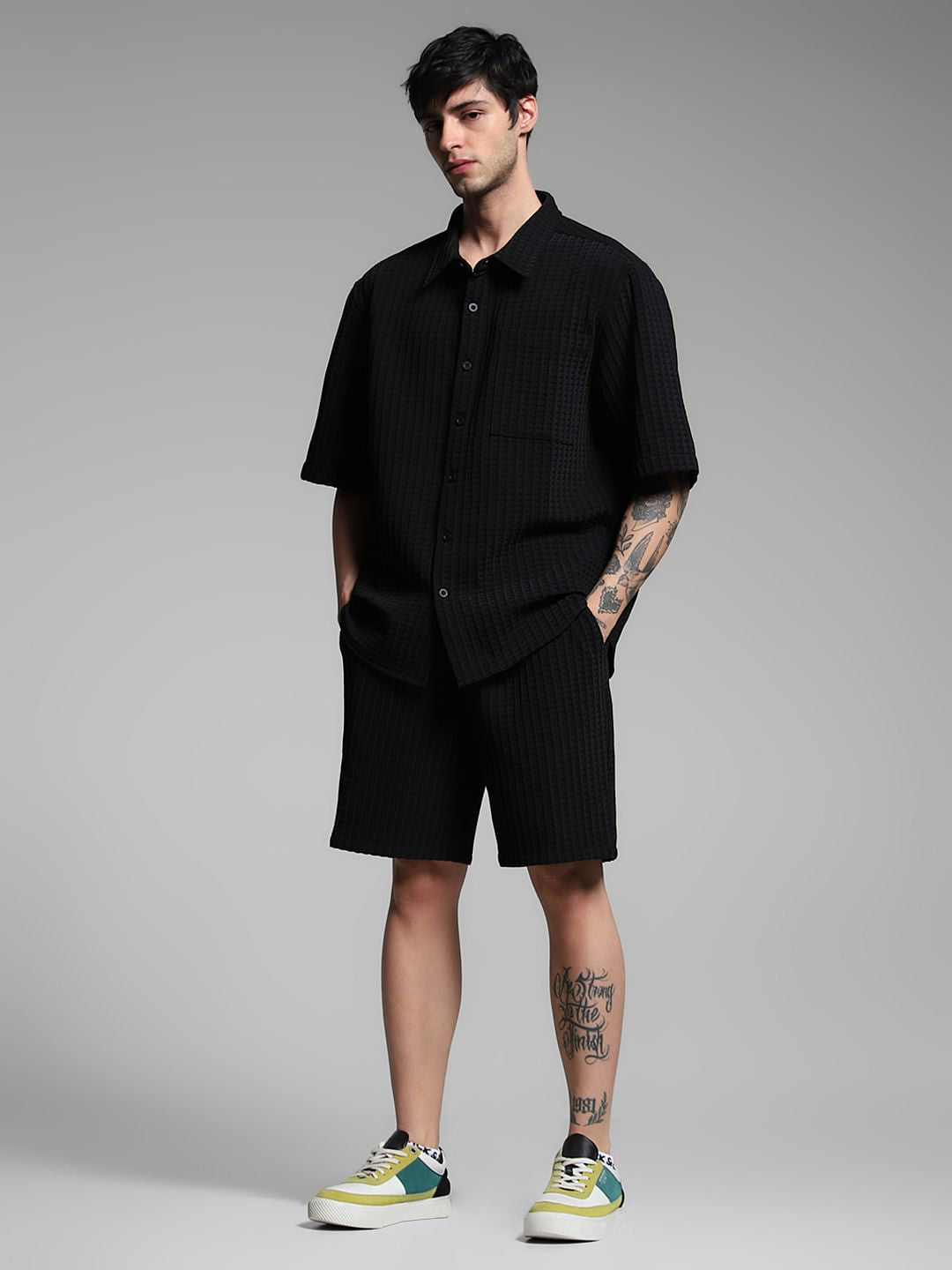 Black Jacquard Co-ord Set Shirt