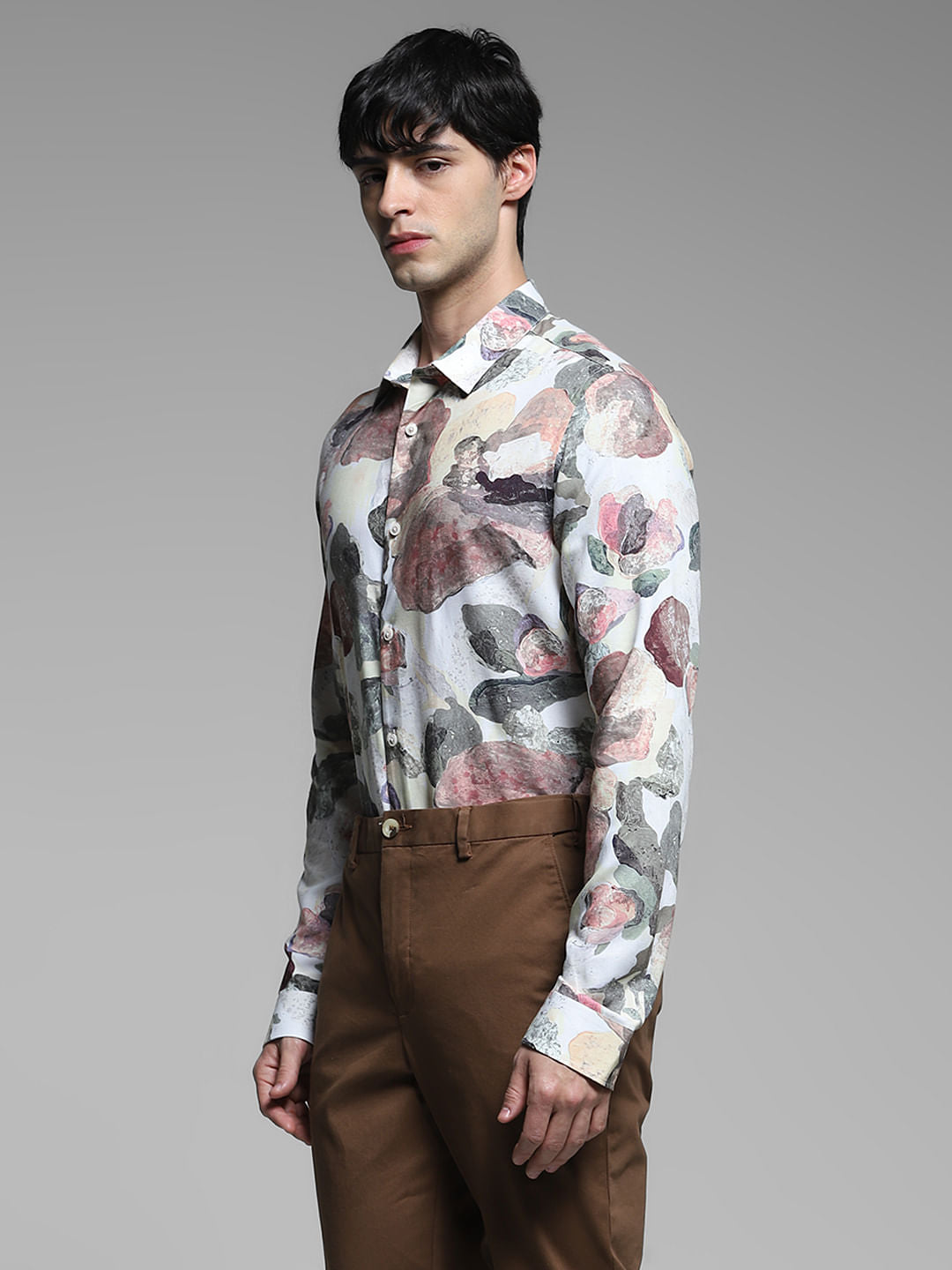 Green Abstract Print Slim Fit Shirt